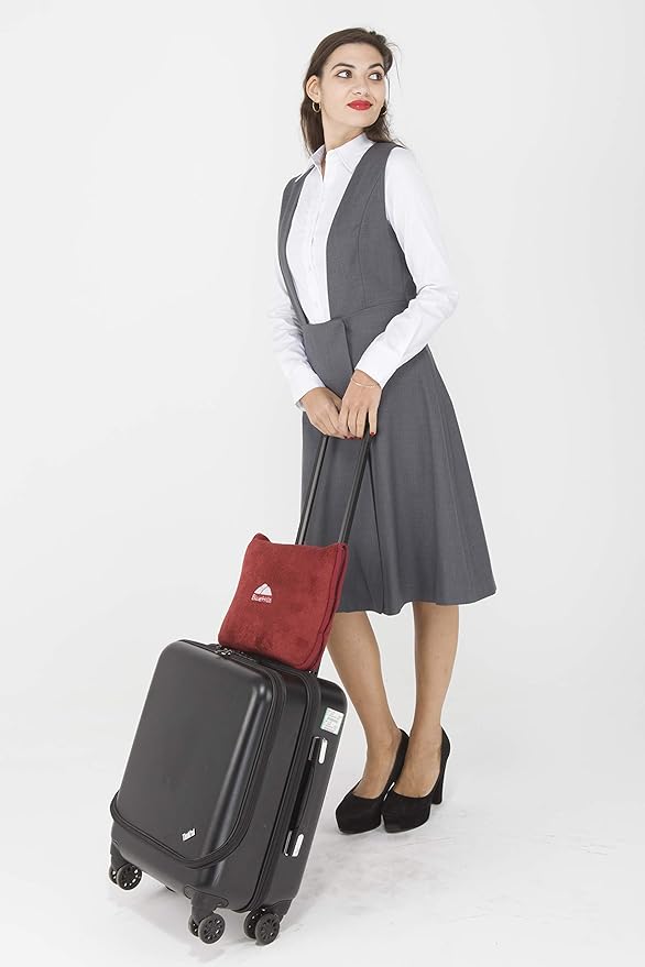 BlueHills Premium Soft Travel Blanket Pillow Airplane Blanket Packed in Soft Bag Pillowcase with Hand Luggage Belt and Backpack Clip Compact Large Long Flights Traveler Essentials Lightweight Red T001