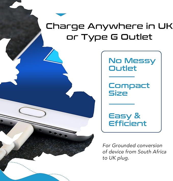 Ceptics GP-SA-UK South Africa to UK Grounded Plug Adapter (250V - Max 13A), White