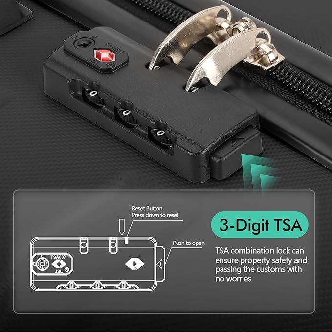 AnyZip Luggage Sets 3 Piece Hardshell Suitcase Set PC ABS Lightweight Travel Suitcases with 4 Double Spinner Wheels TSA Lock 20 24 28 Inch Black