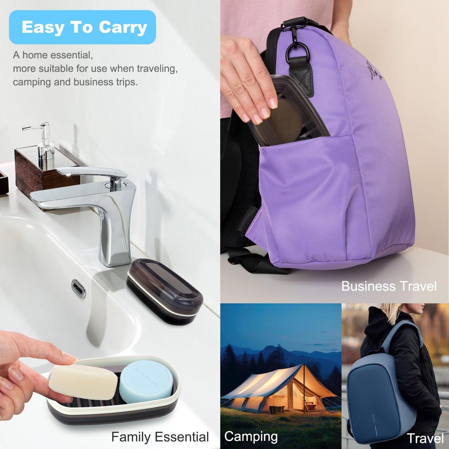 HAYSNA Solid Shampoo Bar Holder, Large Bar Soap Holder, Travel Soap Container, Soap Box with Draining Layer, Soap Case for Bathroom, Traveling, Gym, Camping (Black Style-1-Large)