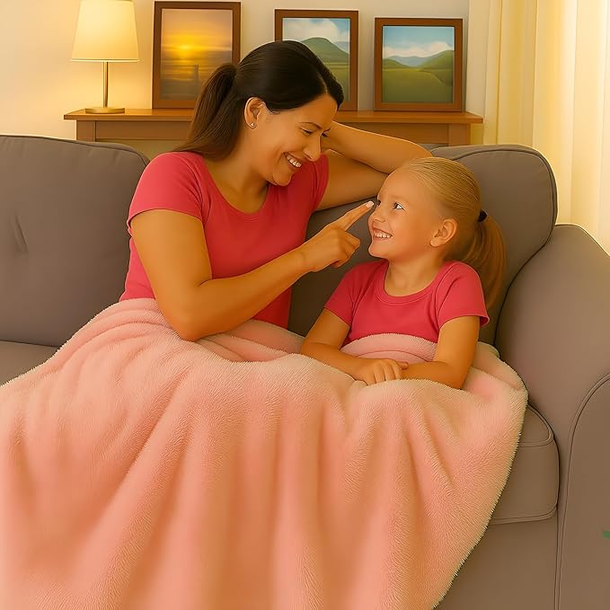 Melissa Large Travel Blanket and Inflatable Pillow Set - 69“ x 43.3” – Soft Blanket with Carry Bag – Lightweight, Compact & Washable for Backpacking, Hiking, Airplane, Car, Office, Camping (Pink)