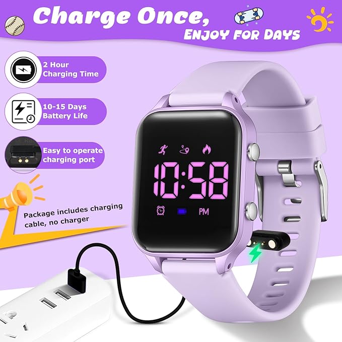 Kids Digital Watches for Boys Girls, Sports Watch with Fitness Tracker, Pedometer, Alarm Clocks, Stopwatch, No App Needed Waterproof Kids Watch, Gift for Teens Student Girls Boys Ages 5-14