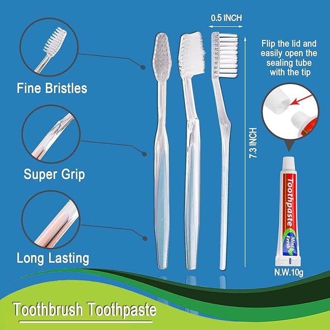 200 pcs Disposable Toothbrushes with Toothpaste Individually Wrapped, 2 Color Toothbrushes, 10g Travel Toothpaste, Bulk Toothbrushes Toothpaste for Homeless,Airbnb,Hotel