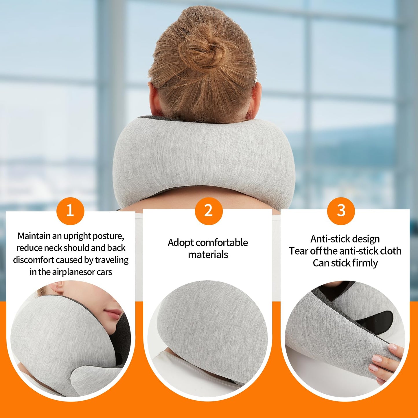 RKADIR Travel Neck Pillow Airplane, Memory Foam Travel Pillows for Comfort on Sleeper Hold Compact and Ergonomic Design for Traveling Car Rides Home Road Trip Essentials for Adults and Kids (Grey)