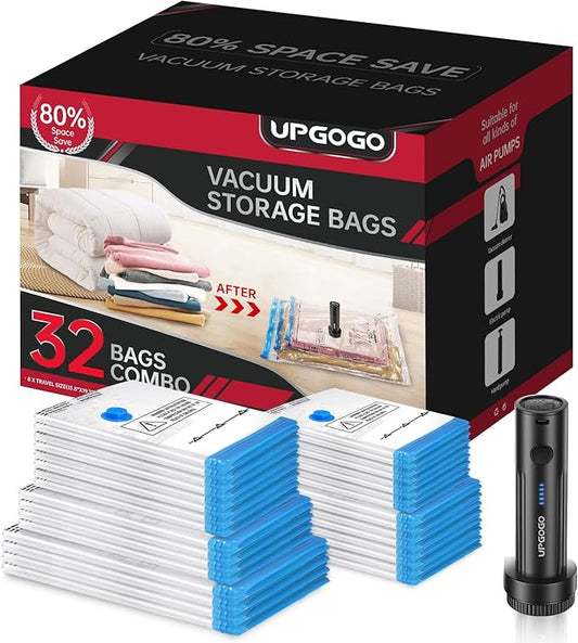Combo 32 Pack Vacuum Storage Bags with Portable Electric Pump,Vacuum Seal Bags for Clothing,Space Saver Bags,Vacuum Travel Bags for Luggage