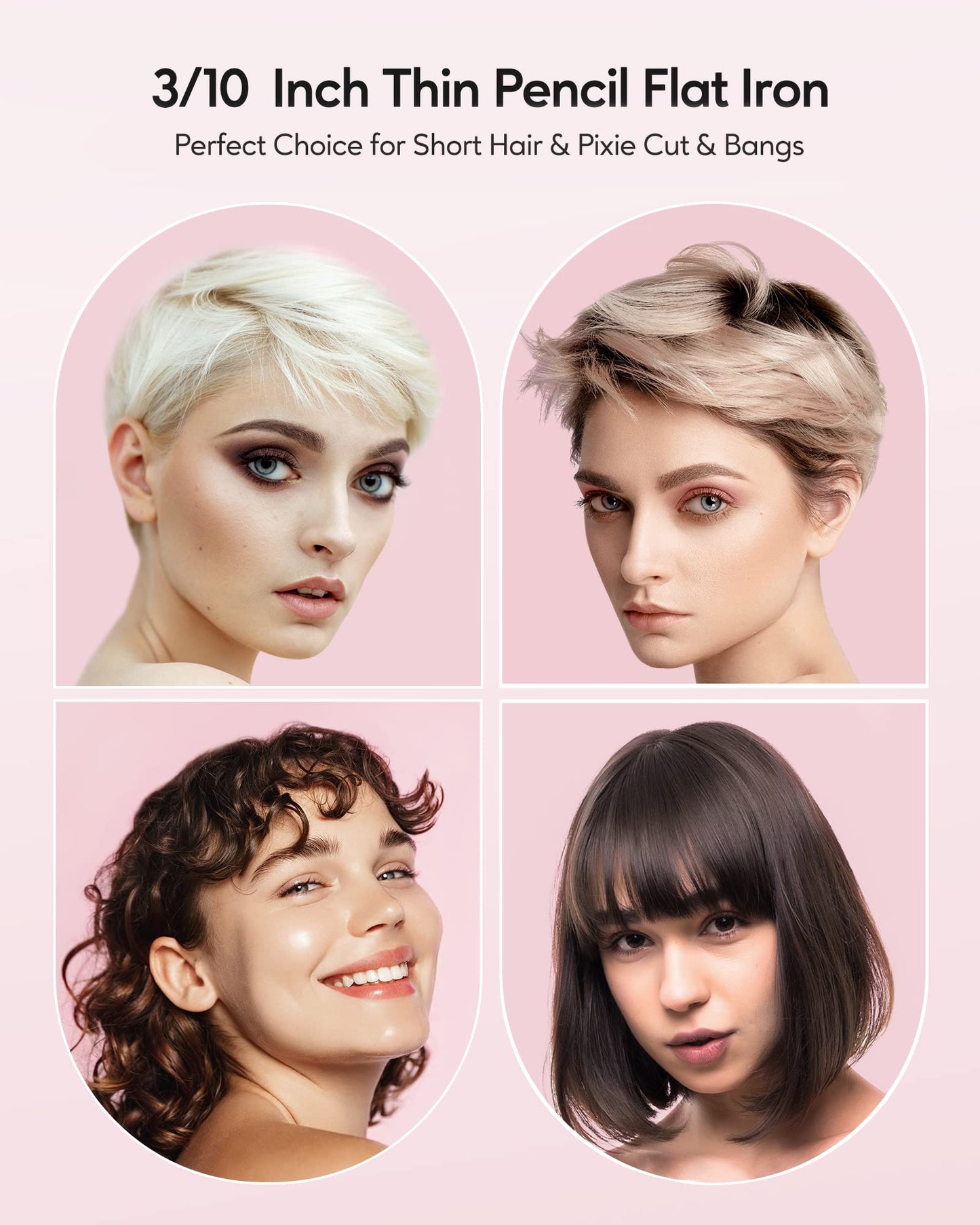 Wavytalk 3/10" Small Flat Iron, Pencil Flat Iron for Short Hair, Pixie Cut and Bangs, Curling Iron for Short Hair, Mini Hair Straightener for Edges with Anti-Pinch Design, Tiny Hair Straightener