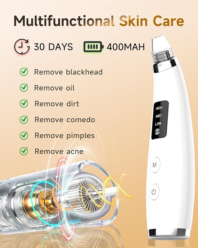 Blackhead Remover Vacuum, Type-C Rechargeable Pore Cleaner with 3 Adjustable Suction, 6 Probes & Comedone Extractor Tool Kit for Women and Men