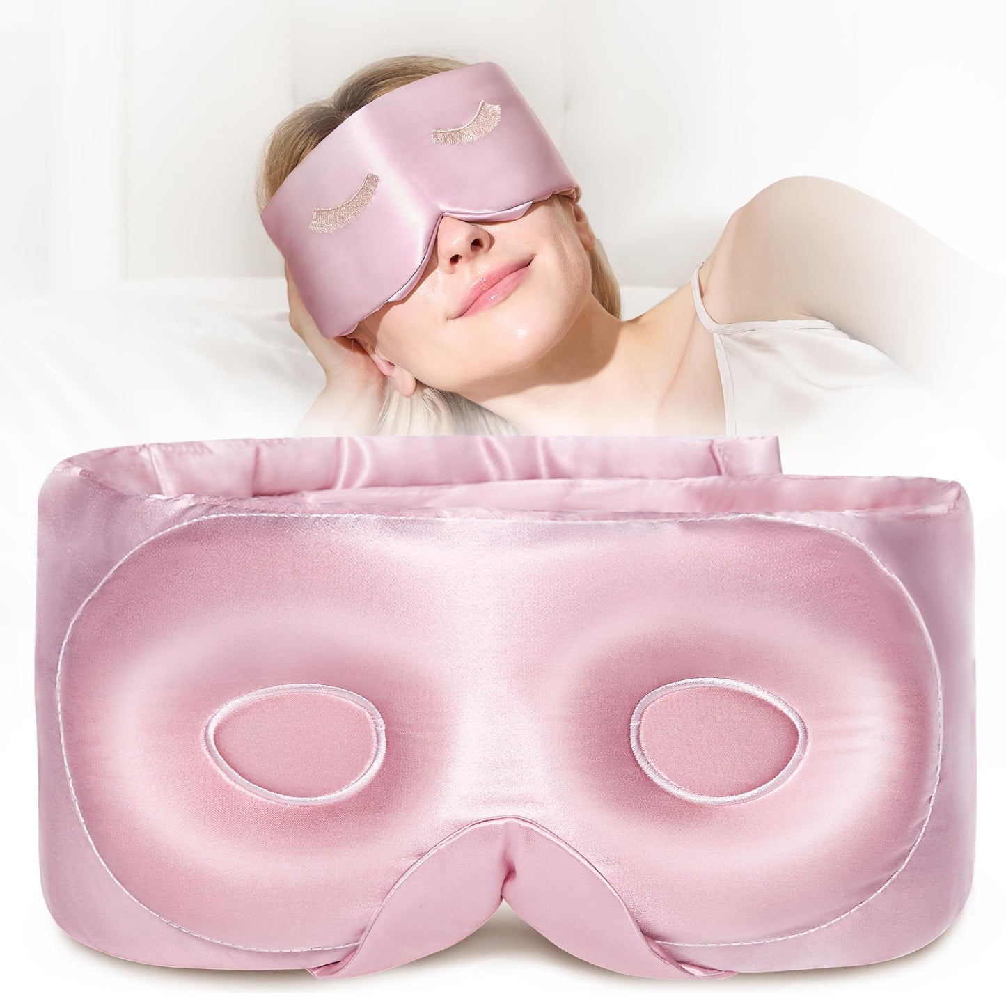 BeeVines 100% Pure Silk 3D Contoured Eye Mask, 22 Momme Mulberry Sleep Mask for Men & Women, Large Size Blindfold for Lash Extensions, Face-Hugging Eye Masks for Sleeping, Travel & Yoga