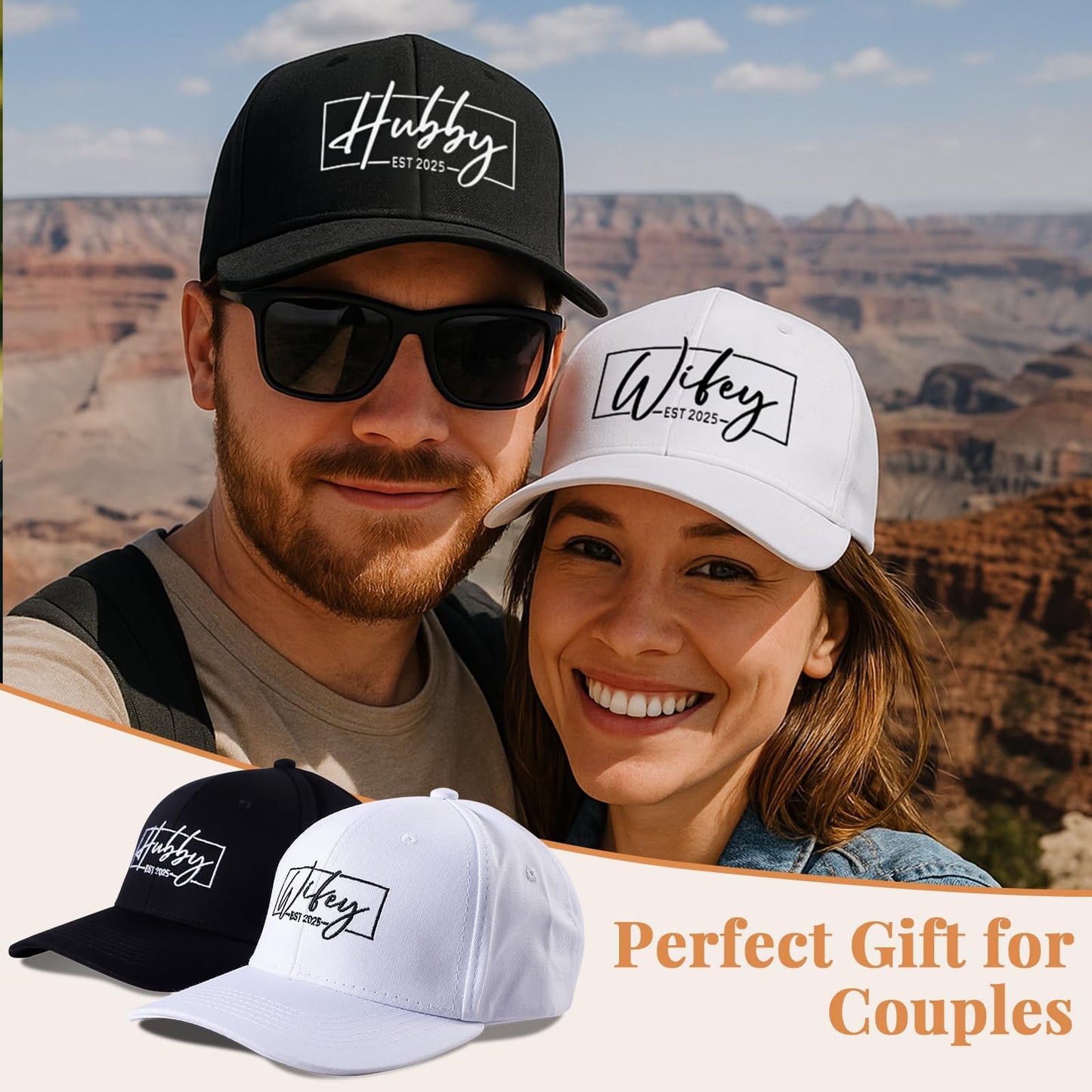Wedding Gifts for Couples 2025, Bridal Shower Gifts, Hubby and Wifey Hat, Gift for Honeymoon Engagement Newlywed White,Black