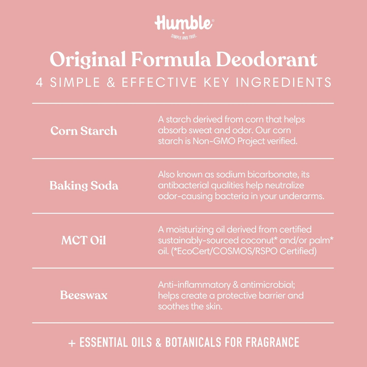 HUMBLE BRANDS Original Formula, Plastic-Free, Aluminum-free Deodorant Long Lasting Odor Control with Baking Soda and Essential Oils, Moroccan Rose