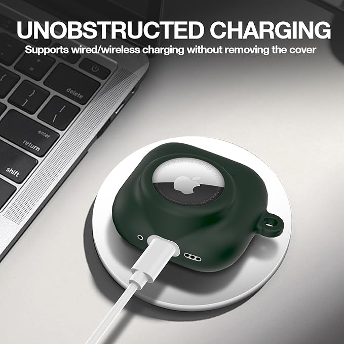 2 in 1 Silicone Case Compatible with AirPod 4 and AirTag, Shockproof Protective Skin Cover for AirPods 4th Generation with Cleaner Kit & Carabiner (Dark Green)