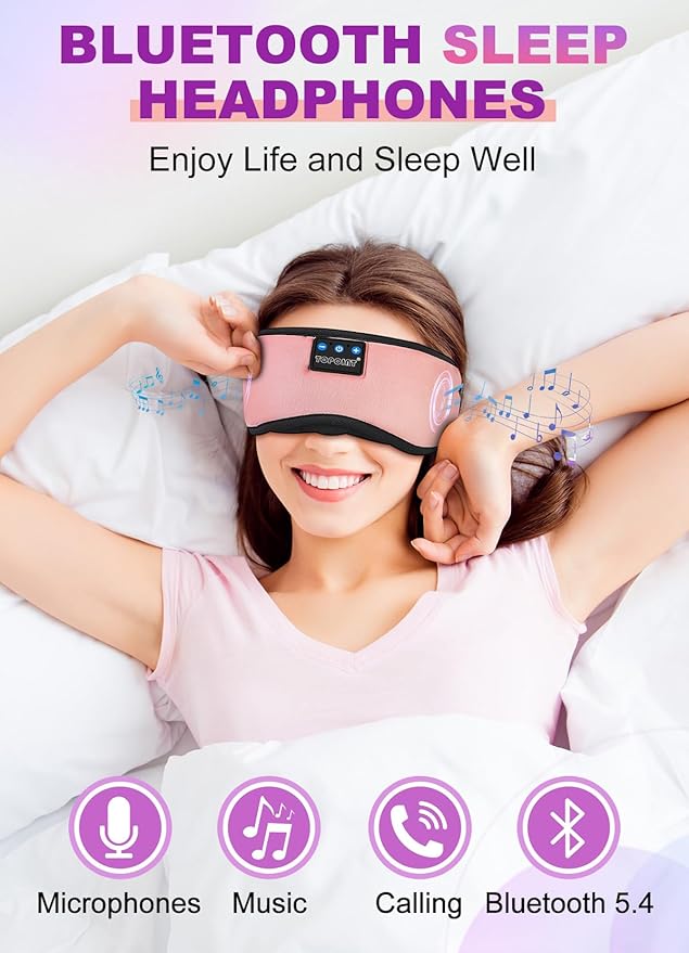 TOPOINT Sleep Mask Headphones Bluetooth 5.2 Wireless, Blackout Eye Mask for Women Men Sleeping Travel Meditation Gifts Cool Gadgets with Speakers Music,Microphone, Noise Canceling Ear Plugs, USB C