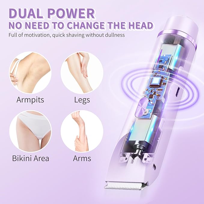 2-in-1 Bikini Trimmer & Shaver for Women - IPX7 Waterproof, Ceramic Blade for Smooth & Safe Results, 120min Cordless Runtime, Ultra-Quiet Design (Purple)