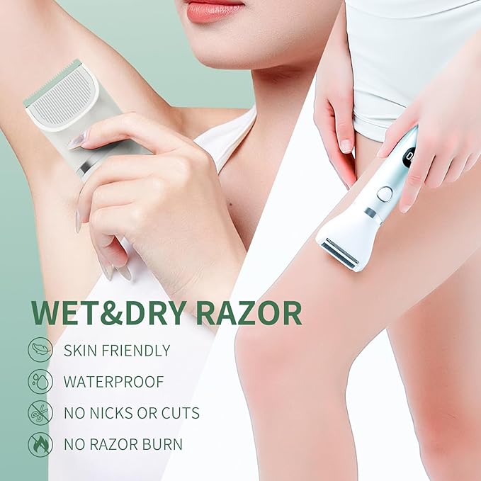 Bikini Trimmer for Women, 3-in-1 Electric Razors for Women, Waterproof Bikini Shaver Replaceable Facial, Body Trimmer for Pubic Hair, Painless Razor for Hair Trimmer Gifts for Her, Mint Green