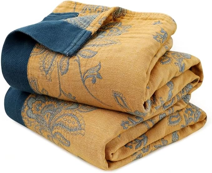 Boho Throw Blanket for Bed 100% Cotton Ultra Soft Rustic Quilt Fall Blanket Floral Printed Farmhouse Decor Bed Blankets,60"×80" All Season Rustic Throw for Sofa Couch Chair