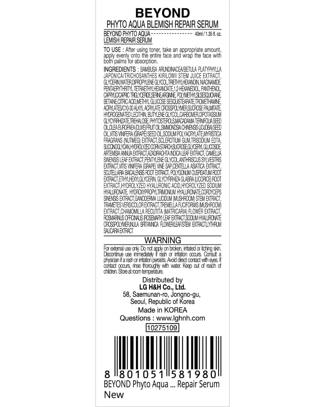 BEYOND Phyto Aqua Repair Face Serum (1.35 fl oz) - Vegan Formula Korean Skin Care for Clear & Moisturized Skin, Hyaluronic Acid, Niacinamide