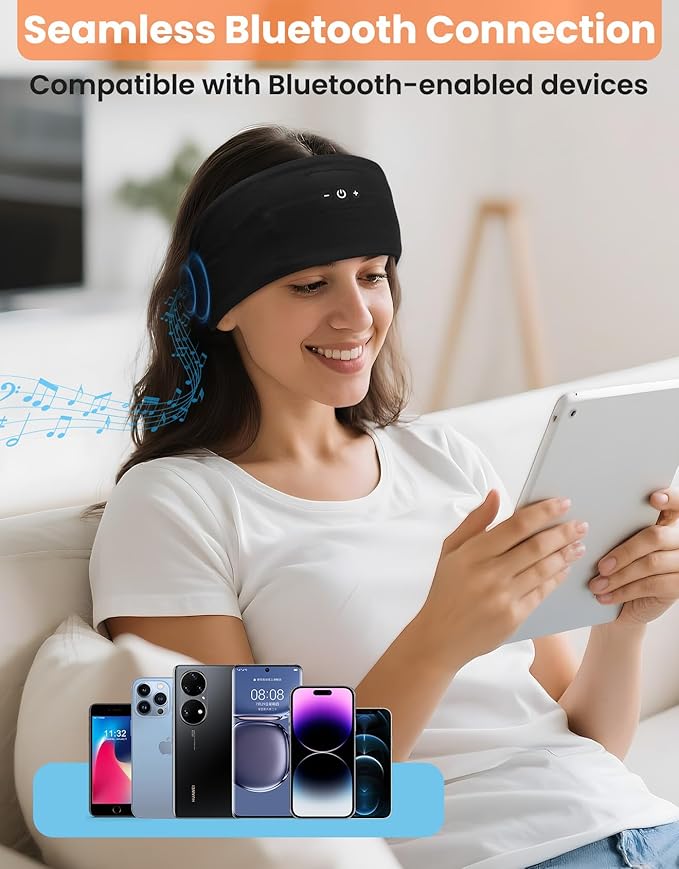 2PCS Sleeping Headphones, Headband Headphones with HD Stereo Speakers, Bluetooth Headband for Sports, Running, Workouts, Yoga, Travel, Gift - Black&Blue