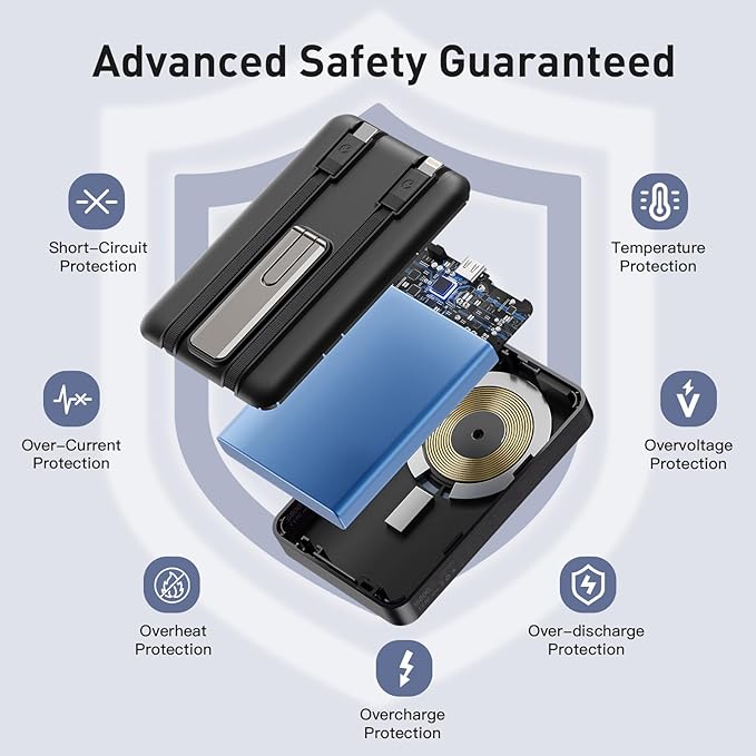 2025 Latest Magnetic Wireless Power Bank, 16800mAh Portable Charger with 2 Built in Cables, LED Display Magnetic Battery Pack Travel Essentials for iPhone 16/15/14/13/12/Pro/Mini/Pro Max Andriod