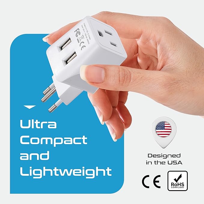 Ceptics Switzerland Travel Adapter Plug with Dual USB + Usa Input - Type J - Ultra Compact - Safe Grounded for Laptops, Cell Phones, Chargers, Camera and More (CTU-11A )