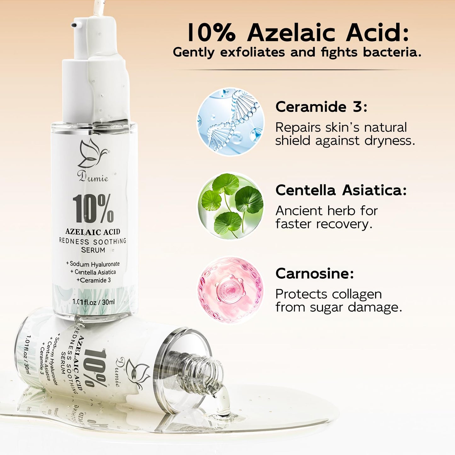 Azelaic Acid Serum 10%, Azelaic Acid for Face with Centella Asiatica Serum for Redness and Uneven Skin Tone, Hyaluronic Acid & Ceramide 3 – Soothes & Clears Pores for Sensitive Skin, 1.01 fl oz