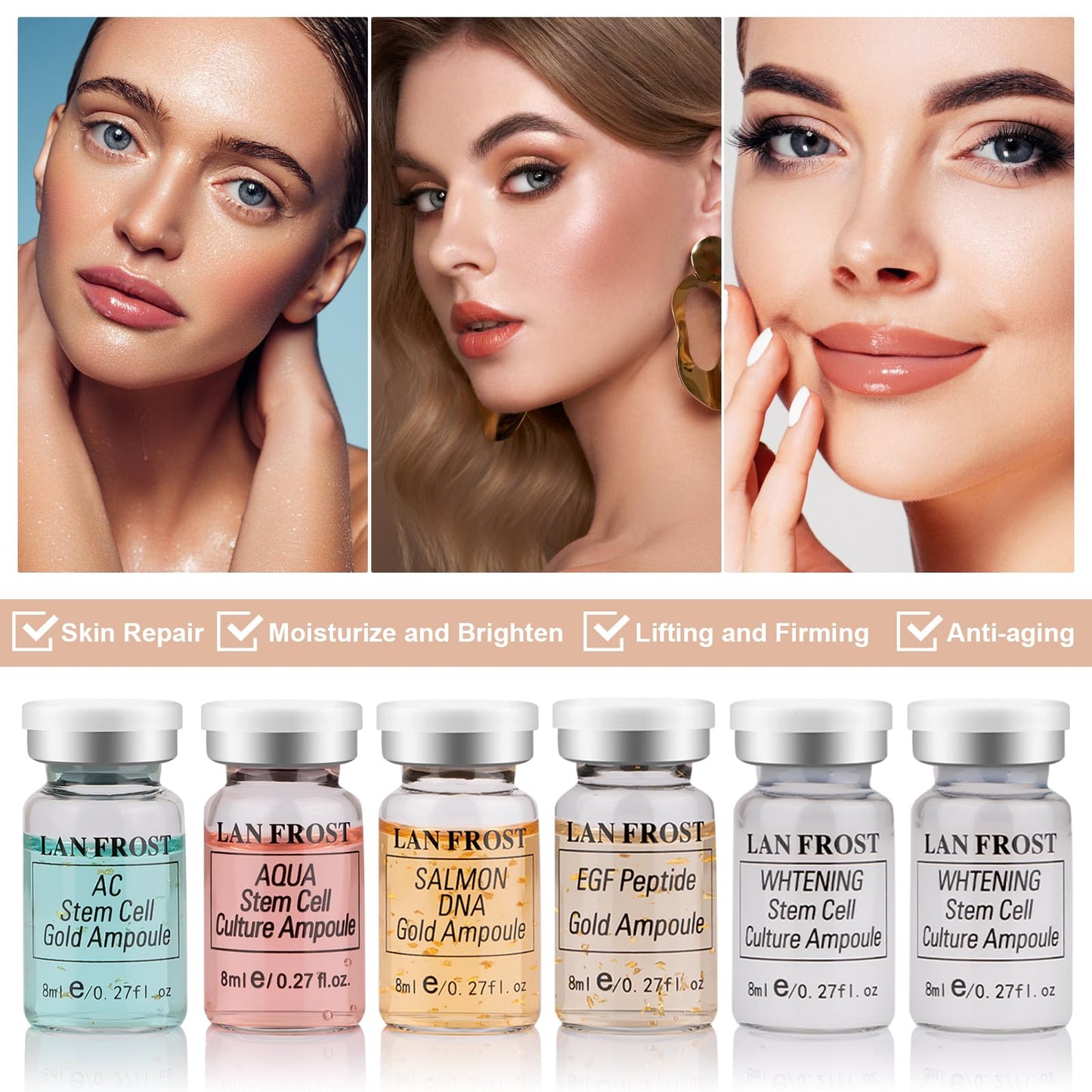 BB Facial Glow Starter Kit Hydration Serum Foundation Skincare Mix 0.27oz Hydration Ampoule and Essence Foundation 12 Vials Glow Pigment Skincare Kit (Multicolor)