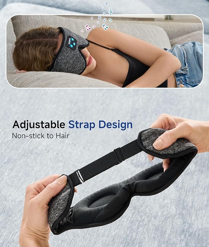 Voerou Sleep Mask with Bluetooth Headphones, Zero Pressure Wireless Sleeping Eye Mask, 100% Light Blocking Sleep Headphones for Side Sleepers, Suitable for Sleep Nap Travel, Cool Gadgets Unique Gifts