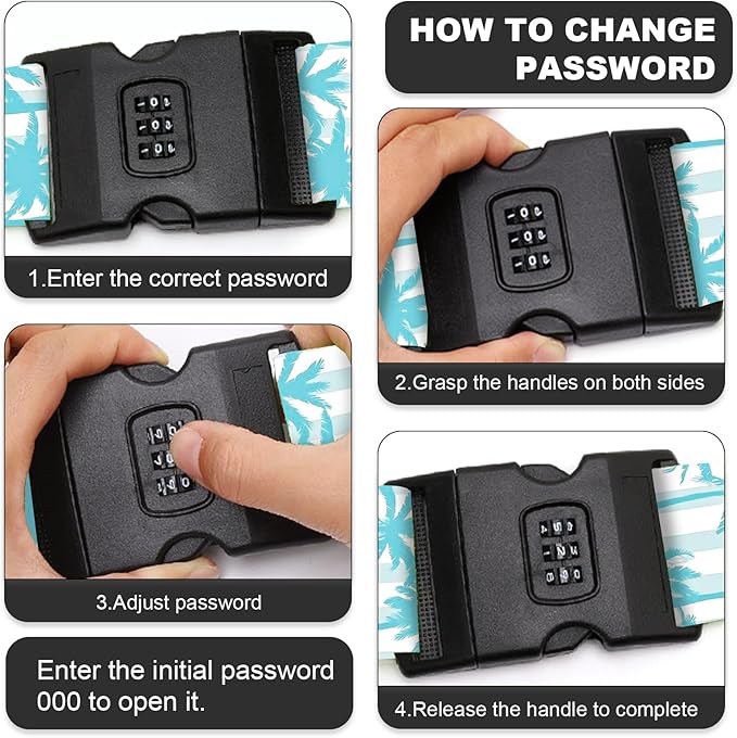 2 Pack Luggage Straps, Adjustable Cute Printing with Combination Lock Luggage Straps for Women Men Travel School Business Trips-Coconut Trees