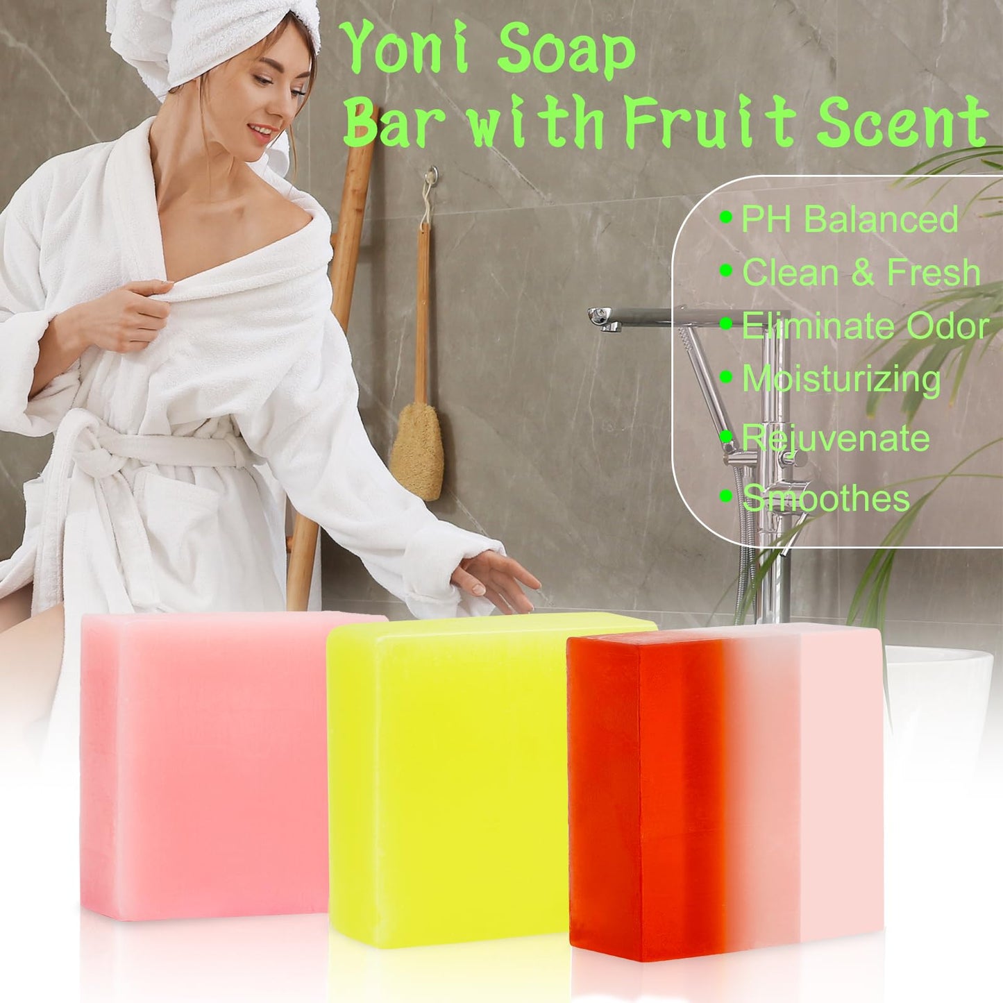 3 Pack Organic Handmade Yoni Soap Bars For Women Ph Balance, Feminine Vaginal Wash V Cleansing Bar Soap for Women, All Natural Soap Bar with Bubble Foam Net, Yoni Wash Away Odor (P+P+S)