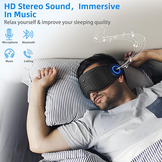 Sleeping Eye Mask with Headphones, Wireless Bluetooth 5.4 Sleep Mask for Men Women, Sleeping Headphones for Side Sleepers, Cool Gadgets Gifts
