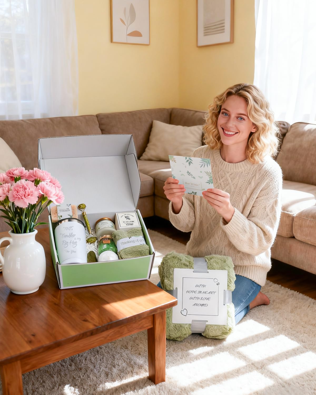 Self Care Gifts for Women – Spa Gift Basket with Blanket, Birthday Gifts, Get Well Soon Gifts, Relaxation Care Package for Mom, Wife, Sister, Friend