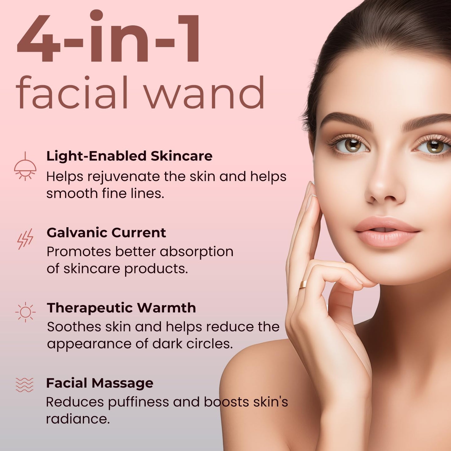 4-in-1 Light-Therapy-Wand,Red Light Therapy for Face and Neck - Microcurrent Facial Device for Anti-Aging - Face & Eye Massager Skincare (2 Colors led Light)