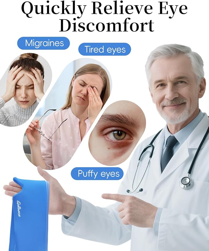 Cooling Eye Mask for Puffy Eyes, Headache and Migraine Relief Gel Eye Mask, for Headache, Puffiness, Eye Strain, Sinusitis & Post-Surgery Care – Large Soft Reusable Cold Eye Compress, Deep Blue