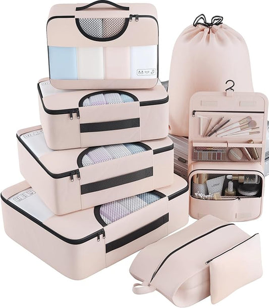 Veken 8 Set Packing Cubes, Travel Gifts for Women Mom, Carry on Suitcase Organizer Bags with Hanging Toiletry Bag and Large Laundry Bag, Travel Essentials Luggage Accessories for Cruise Ship