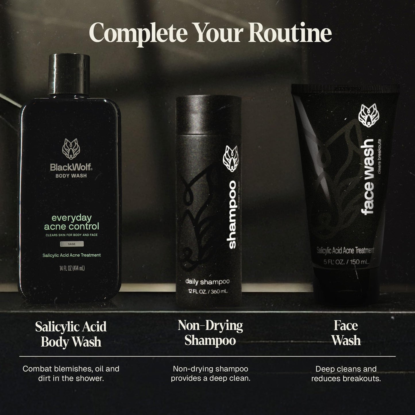 Black Wolf Silicone Body Scrubber & Exfoliator - Vibrating Loofah Shower Scrubber Brush with Handle Extension for Back - Deep Cleaning & Exfoliating Body Scrub - Bath Hygiene Essentials - Men & Women