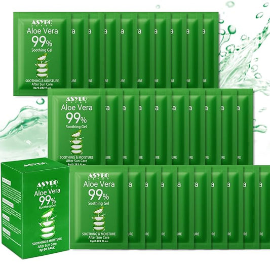 30 Pack Natural Aloe Vera Gel -99% Pure Moisturizing Aloe Vera, Soothing and Hydrating, Sunburn and Scar Repair, Portable Travel Size, After Sun Care for Face Body Hair
