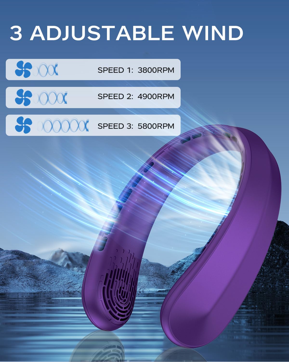 Neck Fan, Portable Fan around Neck, 5200 mAh Battery Operated Wearable Personal Fan with USB Rechargeable, 3 Wind Speed, Fast Cooling, Ultra Quiet, Bladeless, Headphone Design for Travel