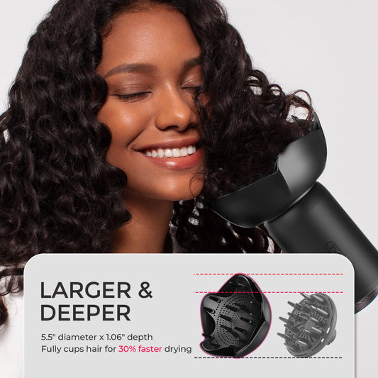 TYMO Diffuser Hair Dryer Blow Dryer - 300 Million Ionic Hairdryer with Diffuser & Comb Attachment for Curly Hair, Professional Blowdryer for Women, Cool Air Button, Small Travel Lightweight, Black