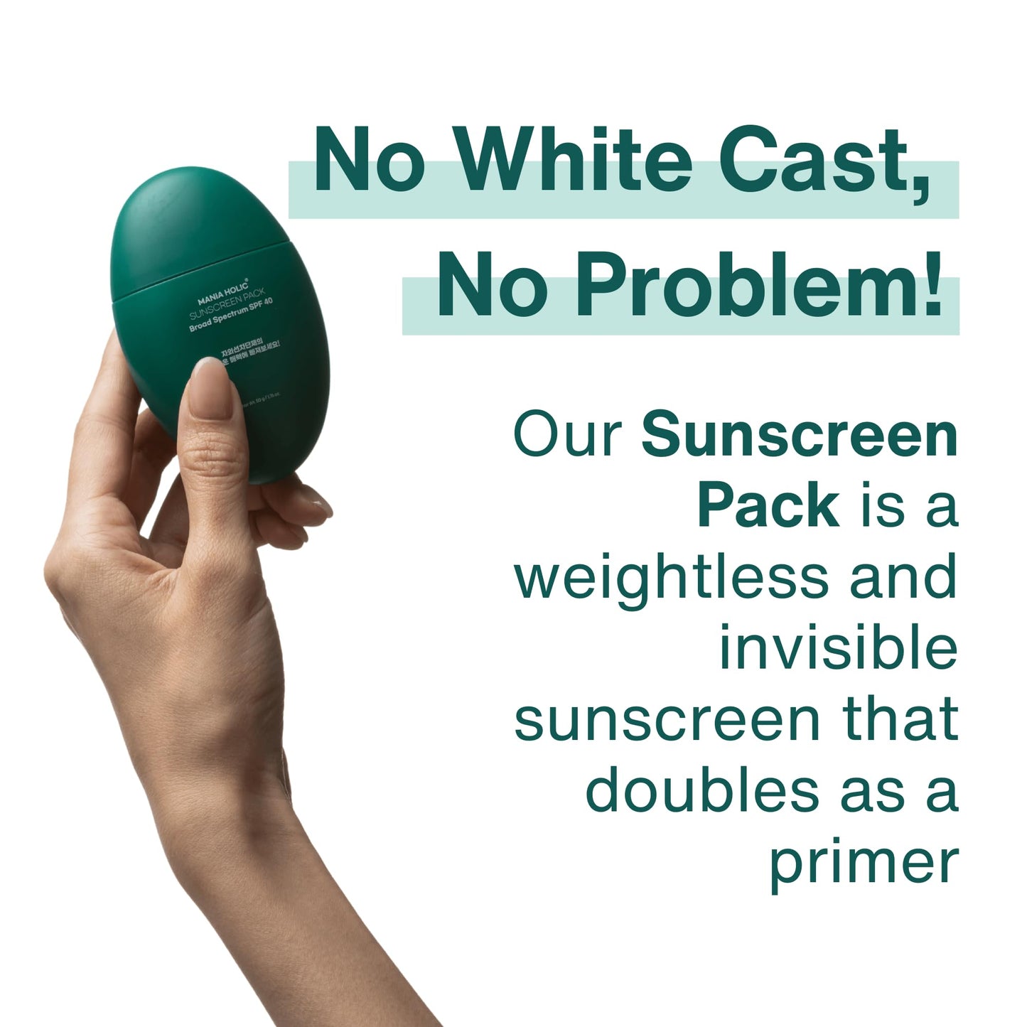 MANIA HOLIC Korean Sunscreen for Face SPF 40, No White Cast, Lightweight & Matte Finish, Makeup Primer, Non-Greasy Formula, Broad Spectrum UV Protection, Pore-Friendly, Korean Skincare,1.76 fl oz