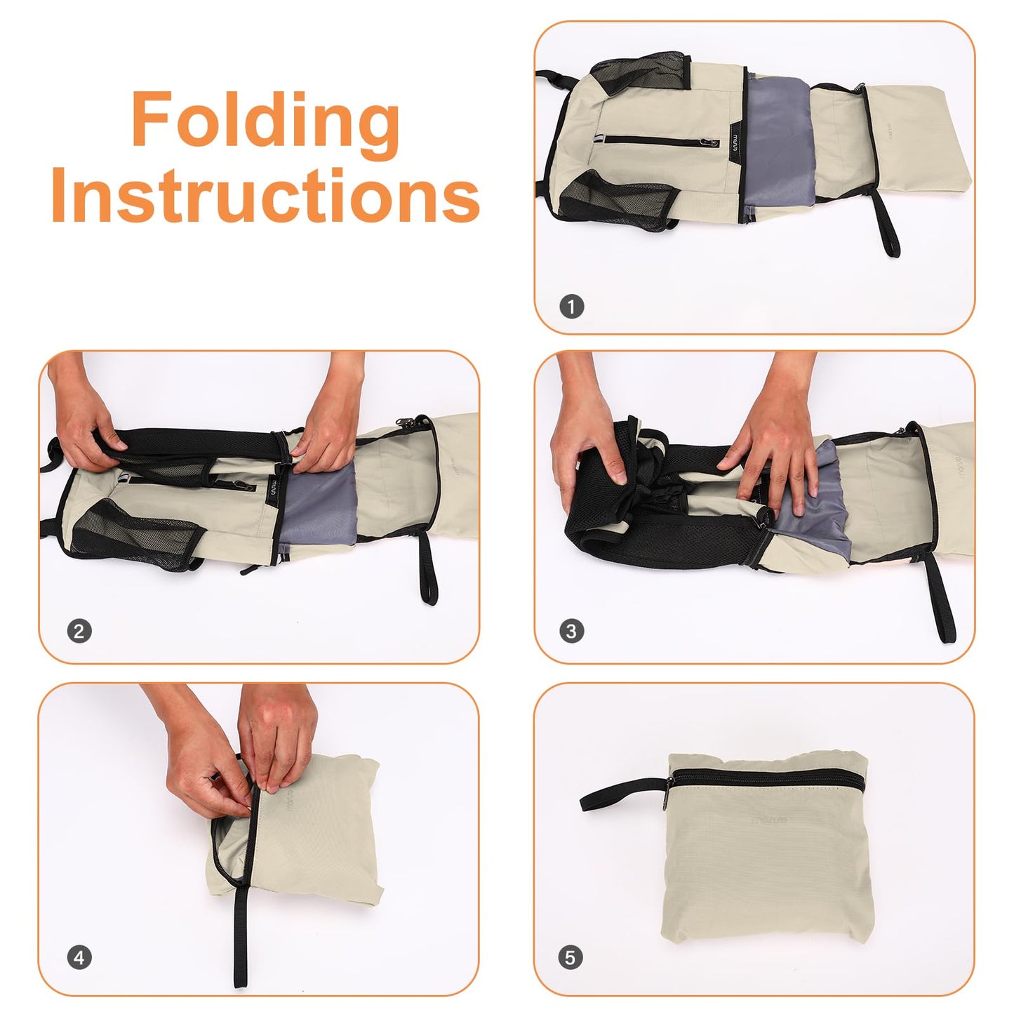 MOSISO 10L Lightweight Hiking Daypack Small Packable Travel Hiking Backpack, Foldable Shoulder Bag with Front Vertical Pocket, khaki