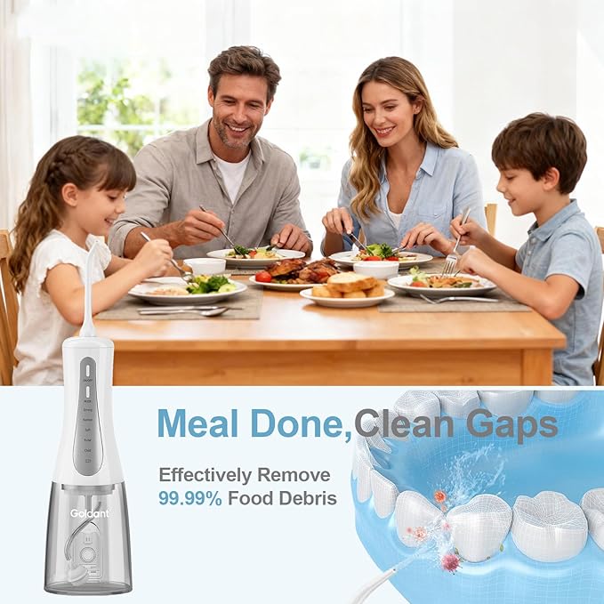 350ML Water Dental Flosser Teeth Pick with Stand Convenient Storage, 5 Modes Portable Cordless Oral Irrigator, Electric Rechargeable IPX7 Waterproof for Home Travel Teeth Cleaning (White)