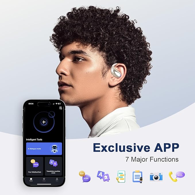 AI Translation Earbuds Real Time, 164 Language Translator Earbuds OWS 3-in-1 Translation Headphones, Translation Device for Travel Business Learning Compatible with iOS and Android,Khaki