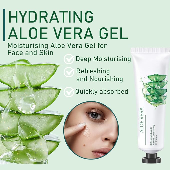 8PCS Aloe Vera Gel for Face & Body,Hydrating Travel Size Pure Aloe Vera Gel Face Moisturizer for All Skin Type,No-sticky Long Lasting Refreshing Moisturizing Fast Absorbing Aloe Cream Gel,1.05 oz(F)