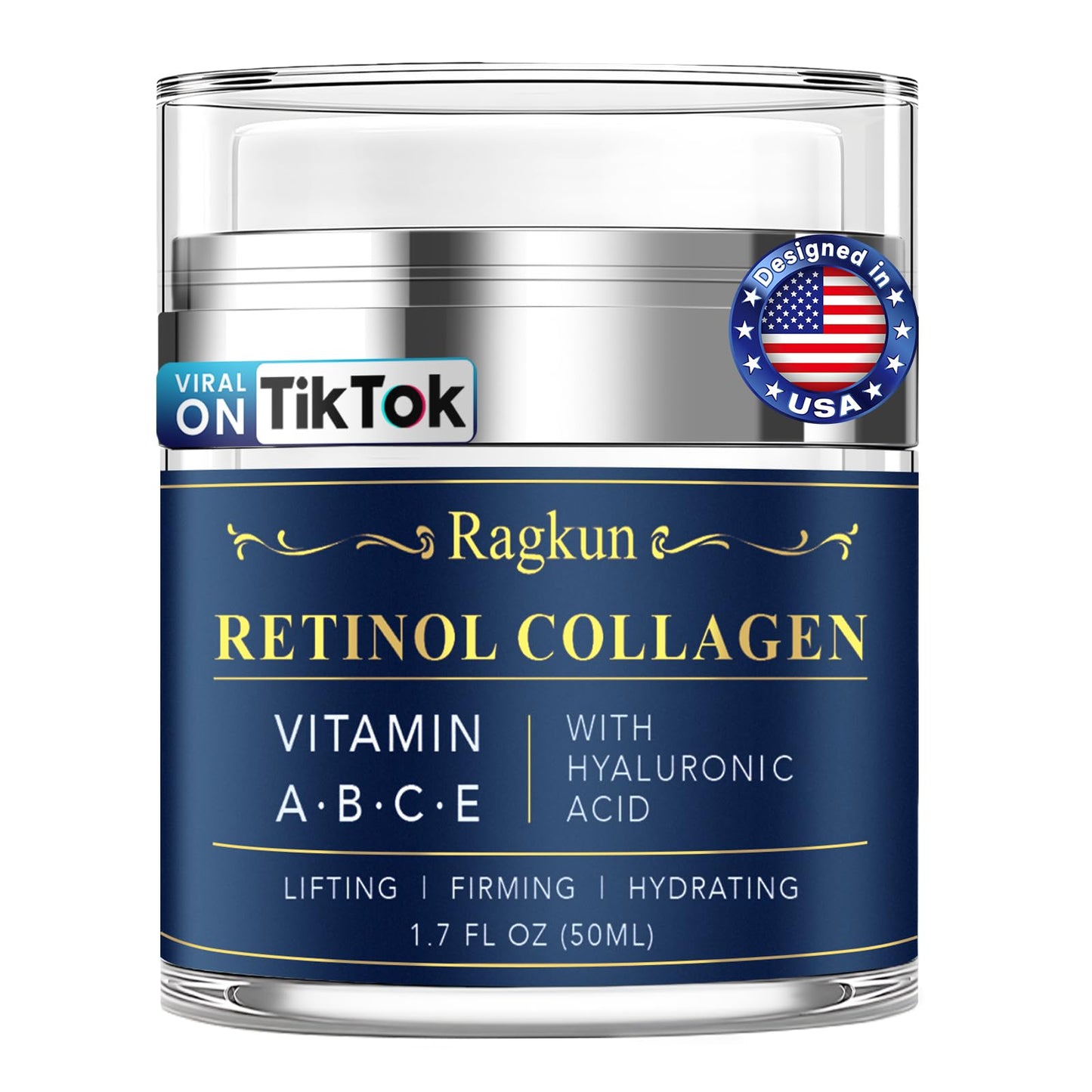 Ragkun Retinol Cream for Face, Collagen Neck Creams for Tightening and Firming, Anti Aging Day & Night Facial Moisturizer for Women & Men, Instant Face Lift Wrinkle Cream 1.7 fl. oz.