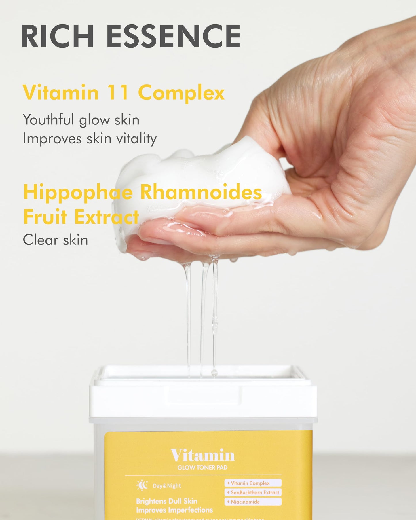 DERMAL Vitamin Toner Pad - Korean Toner Pad for Skin Glow & Vitality Improvement with Vitamin C - Vegan Pure Cotton Square Pads - Travel Kit 12 Pads, 3 Pack (Total 36 Pads)