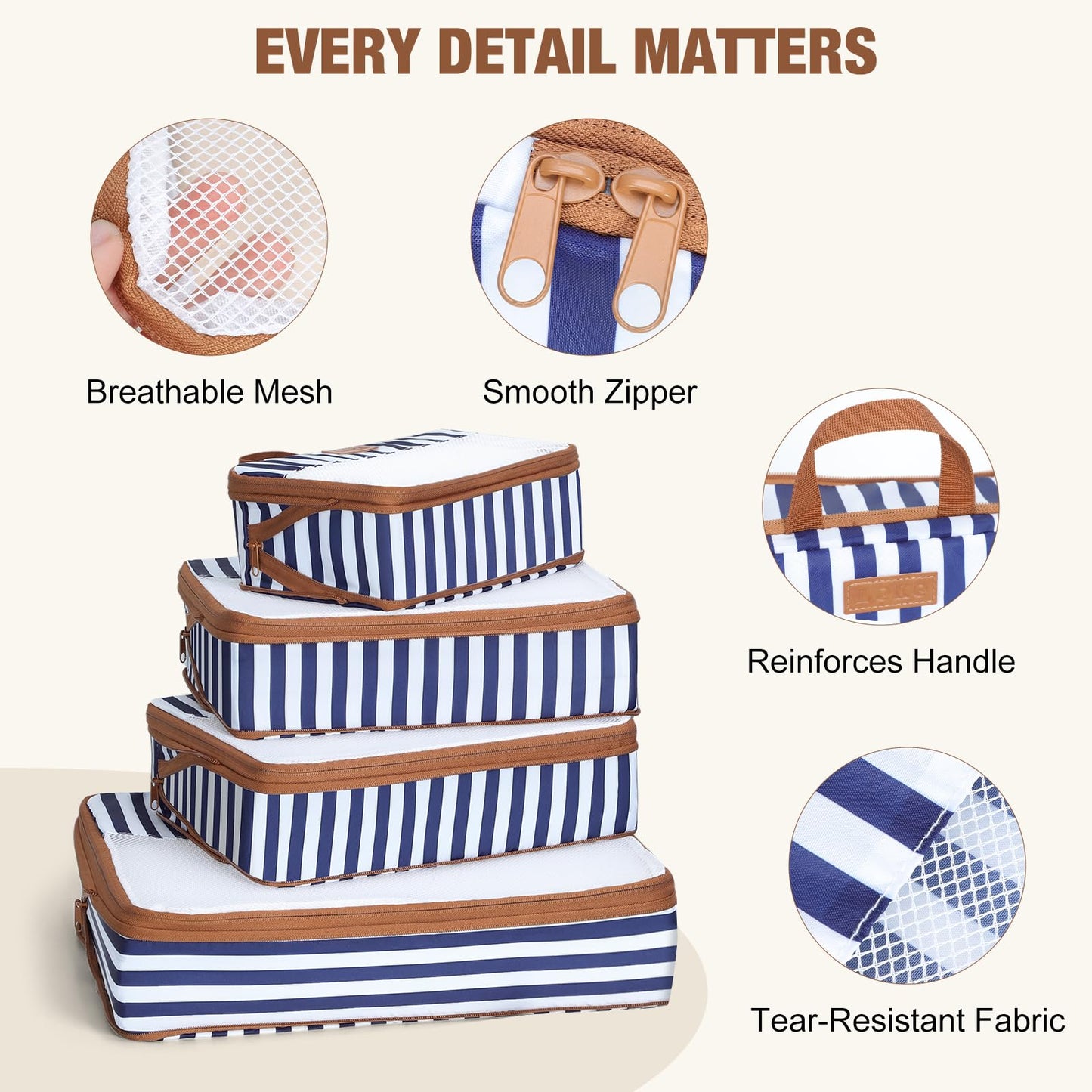 Lekespring Compression Packing Cubes for Travel – 6 Set Organizer Bags for Suitcase with Shoe Bag & Laundry Bag – Compression Travel Essentials for Women