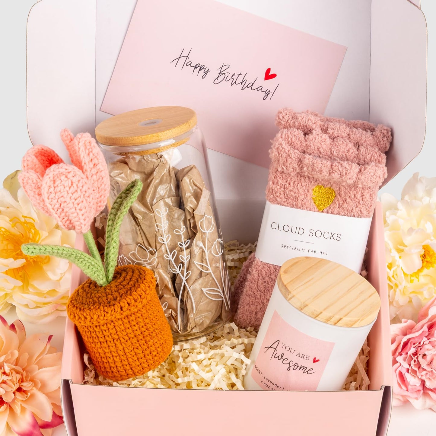 Birthday Gifts for Women, Self Care Gifts Get Well Soon Gifts, Gift Basket for Women, Teen Girls Gifts, Care Package Tulip Basket for Her, Mom, Sister, Best Friend, Wife, Girlfriend, Coworker