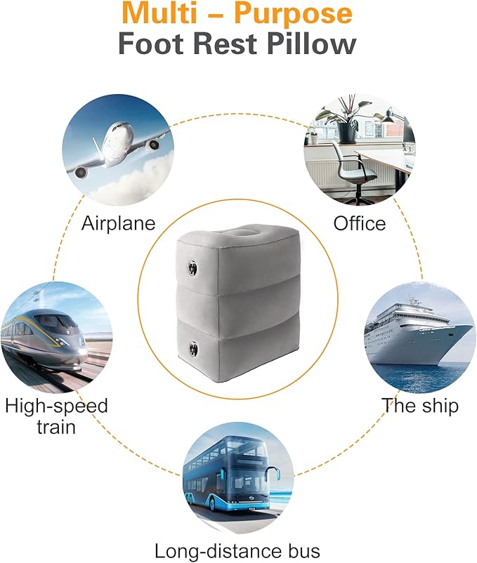 Sunany Inflatable Foot Rest Pillow for Travel, Kids/Adults Airplane Travel Pillow-Adjustable Height Cushions,for Kids to Sleep While Traveling,Suitable for Office, Home and Any Travell (1 Pack)