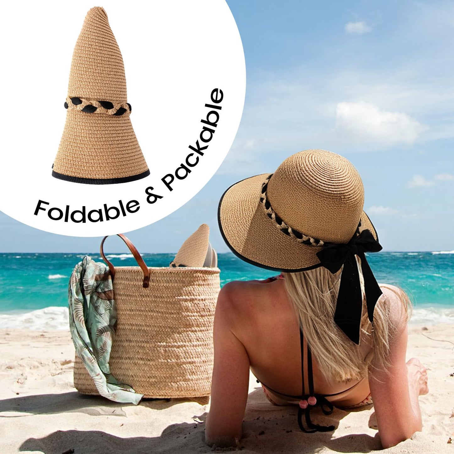 Beach Hats for Women, Straw Hat for Women UPF 50+ UV Sun Protection Foldable Sun Hat Deep Khaki