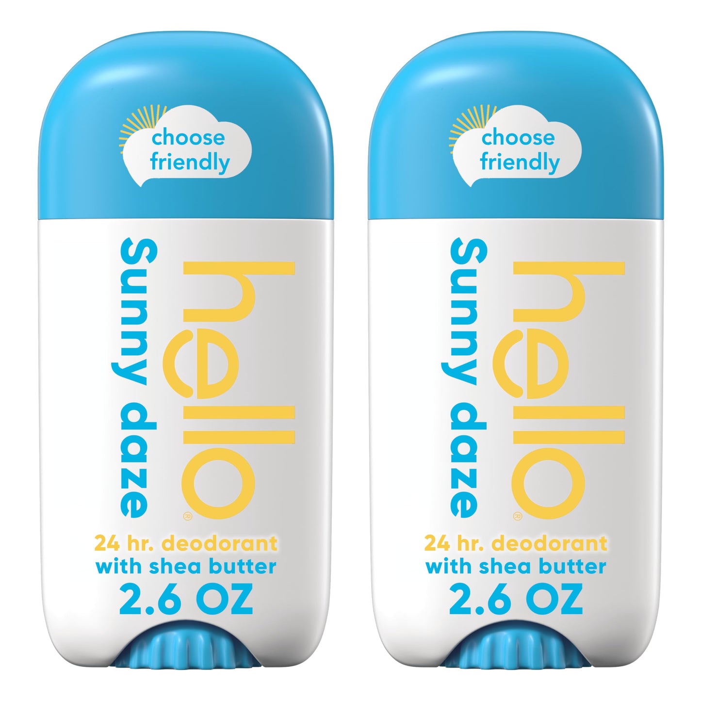 hello Sunny Daze Aluminum Free Deodorant for Women and Men with Shea Butter, 24-Hour Freshness, Baking Soda Free Deodorant, Dermatologically Tested, 2.6 oz Deodorant Stick, 2 pack