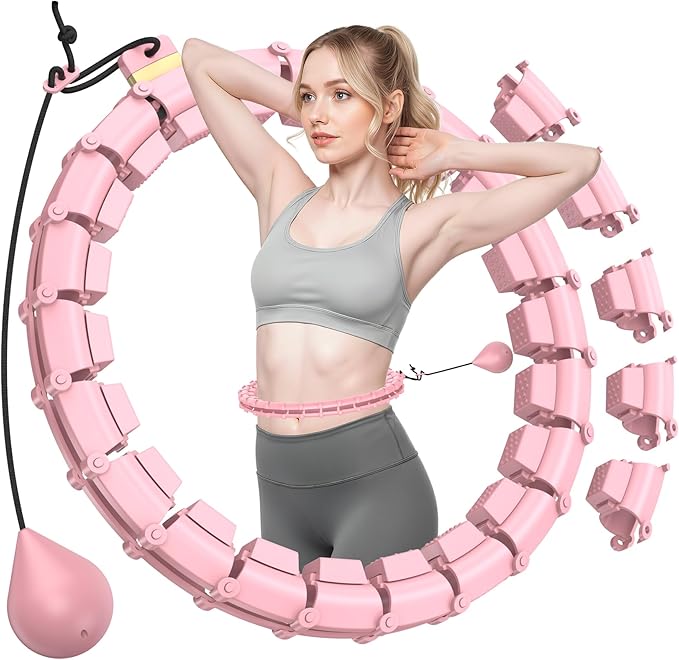 Plus Size Silent Weighted Hula Infinity Fitness Detachable Hoops 65-Inch 32 Knot, Smart Noiseless Infinity Hula for Women, 2-in-1 Waist and Abdominal Home Workout Equipment,